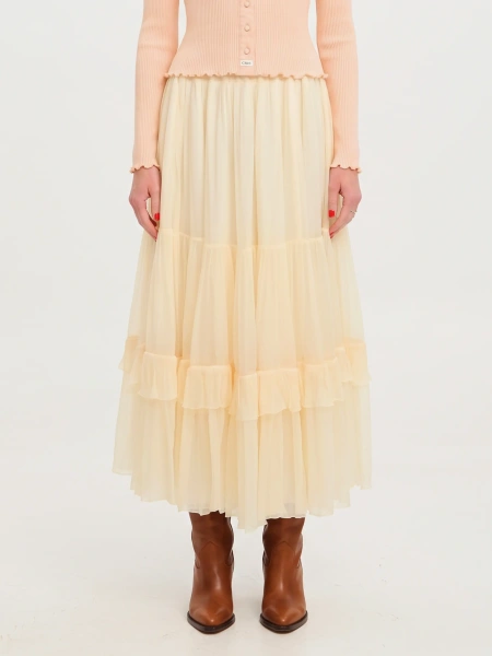 Fusta Long Skirt With Silk Muslin Ruffle