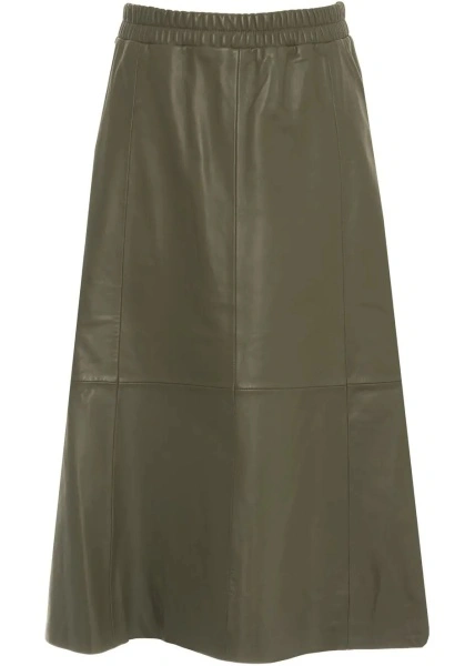 Fusta lunga Oakwood verde din piele