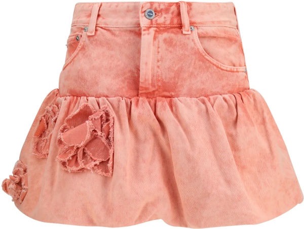 Fusta Mini Bubble Skirt in denim with appliqué roses