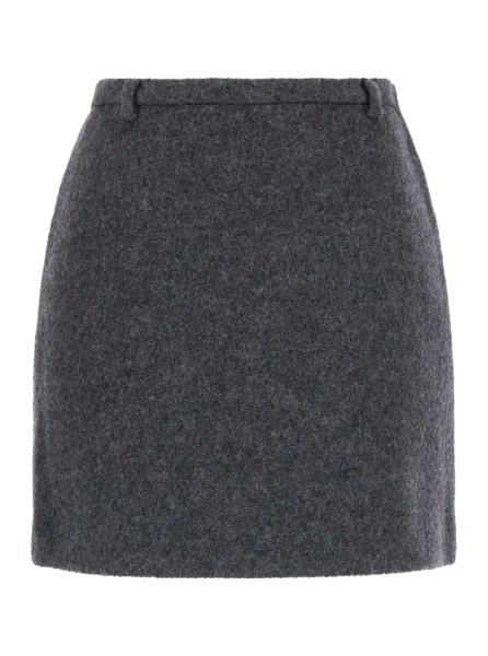 Fusta Mini Skirt with Elegant Details in Grey Wool Women