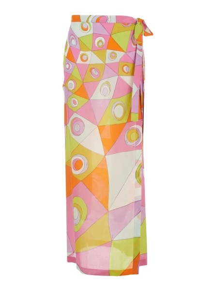 Fusta Multicolor Sarong Skirt with All-Over Geometric Print in Cotton for Women