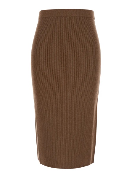 Fusta 'Zucca' Brown Skirt with ribbed knit in wool for women