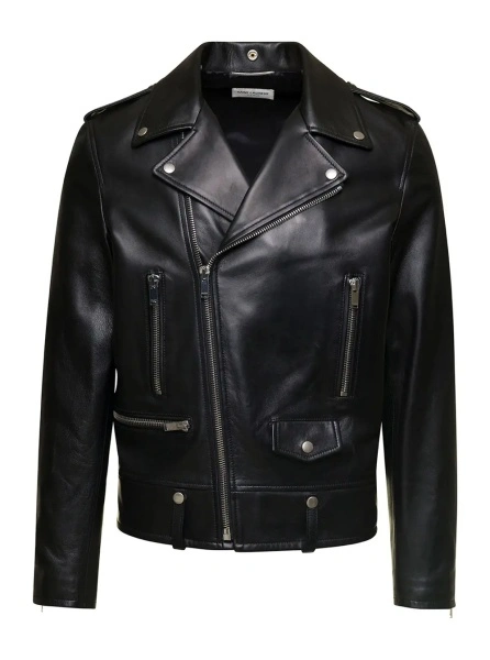 Geaca biker MOTORC CLASSIQUE JAC - Black Leather Biker Jacket for Men