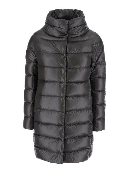 Geaca de Iarna 'Dora' Gray Down jacket with high collar and logo plaque on the back in tech fabric for women