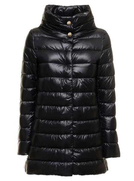 Geaca de Iarna Down jacket Amelia with high collar in black tech fabric women
