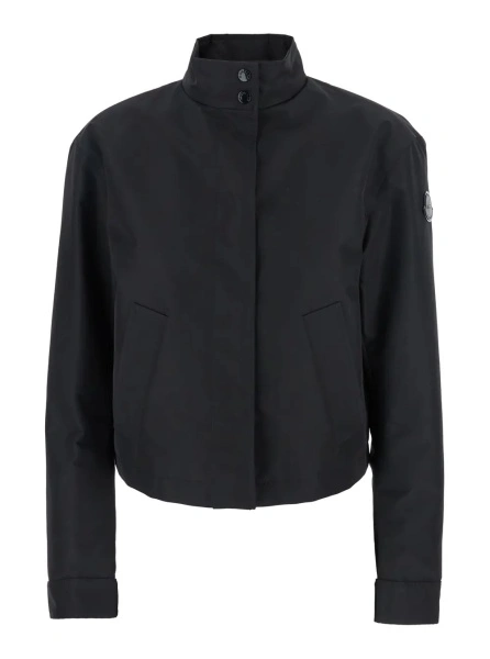 Geaca de Iarna 'Krovanh' Black Down Jacket with High Neck and Logo Patch on the Sleeve in Tech Fabric Woman