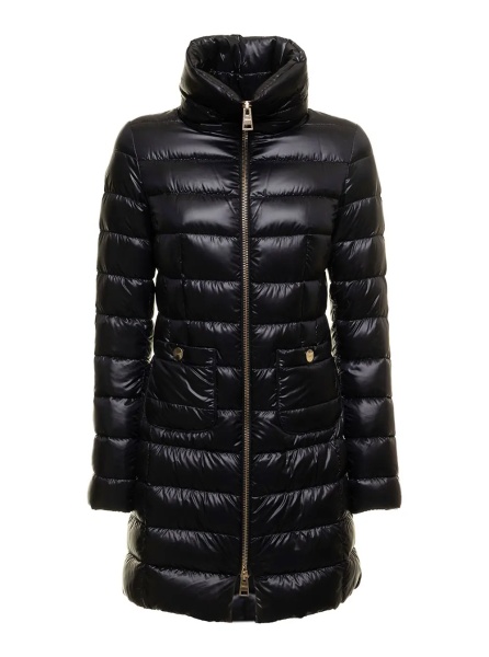 Geaca de Iarna Long down jacket with high collar and long sleeves in Tech Fabric Black Woman