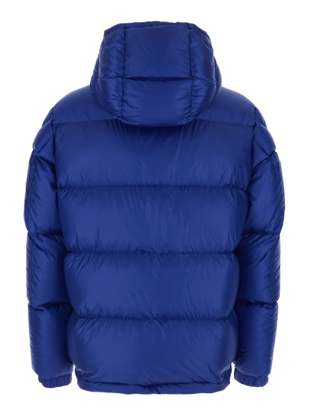 Geaca de Iarna 'Rivau' Blue Down Jacket with Fixed Hood and Logo Patch on the Sleeve in Tech Fabric Man