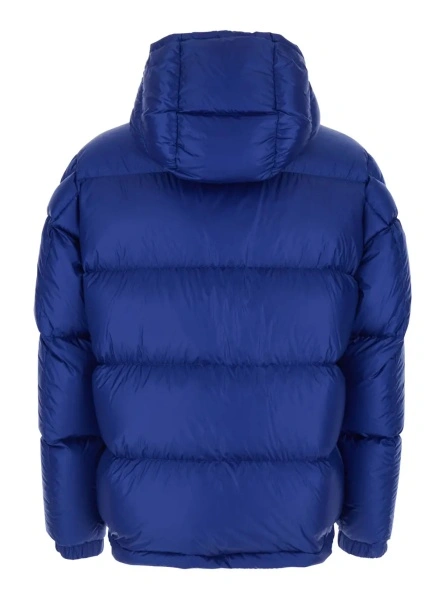 Geaca de Iarna 'Rivau' Blue Down Jacket with Fixed Hood and Logo Patch on the Sleeve in Tech Fabric Man