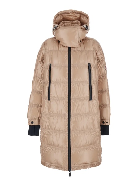 Geaca de Iarna 'Rochelairs' Beige Down Jacket with Drawstring Hood and Logo Patch on the Sleeve in Tech Fabric Woman