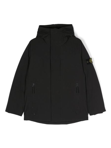Geaca de iarna Stone Island neagra din rasina poliuretanica si polyester