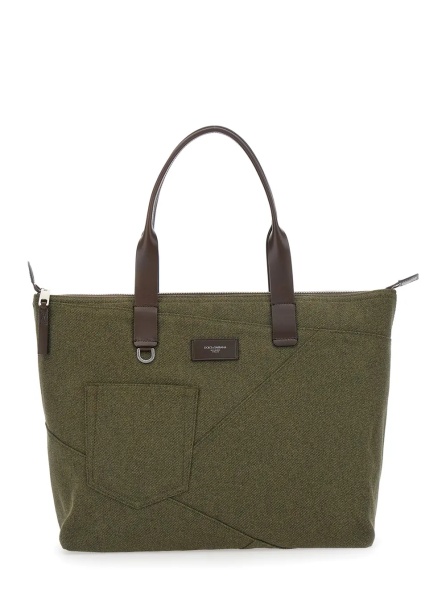 Geanta de mana 'Adamo' Green Shopper Bag with All-Over Print in Cotton Man