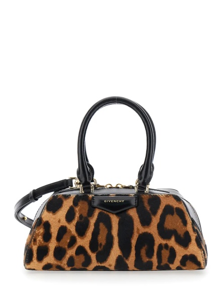 Geanta de mana 'Antigona East West' Brown Mini Handbag with Animalier Print and Logo Lettering on the Front in Leather Woman