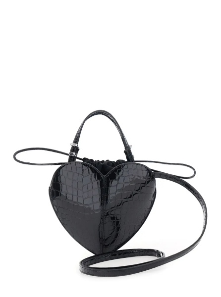 Geanta de mana Black Handbag with Heart Silhouette and Embossed Crocodile Effect in Patent Leather for Women