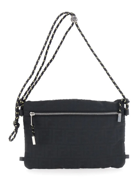 Geanta de mana Black Pouch with rope shoulder strap and zip pocket on the front in FF canvas for men