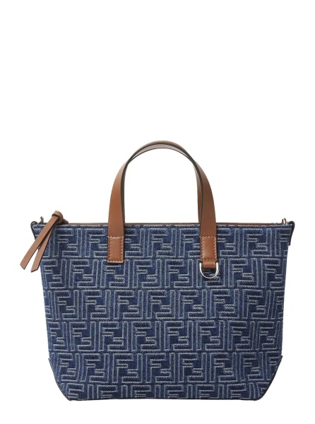 Geanta de mana Blue Shopper With Top Handles And All-Over FF Motif In Cotton Man
