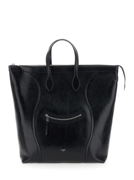 Geanta de mana Céline neagra din piele 'Vertical'