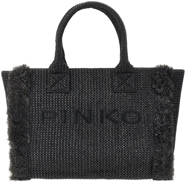 Geanta de mana Faux raffia shopping bag with logo