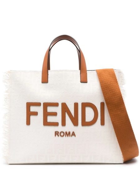 Geanta de mana Fendi neutra din piele si material textil
