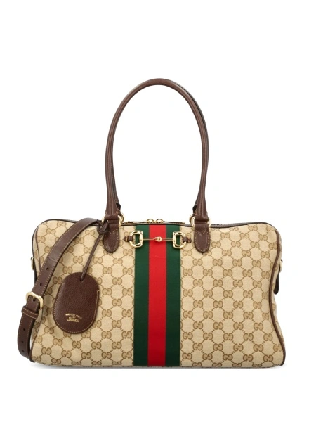 Geanta de mana Gucci neutra din material textil si piele