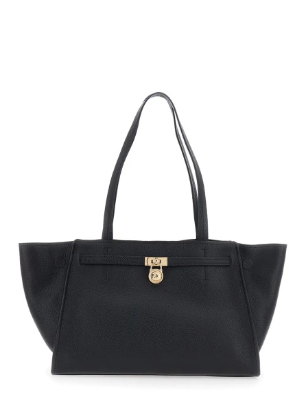 Geanta de mana HAMILTON MODERNE LG EAST WEST FOLD TOTE with elegant details in leather and metal, Tech Fabric, black color, unisex