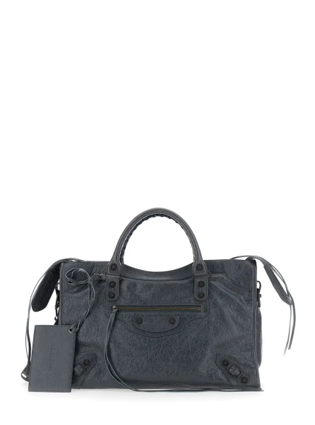 Geanta de mana 'Le City Bag' Gray Medium Handbag with Adjustable and Removable Shoulder Strap in Leather for Women
