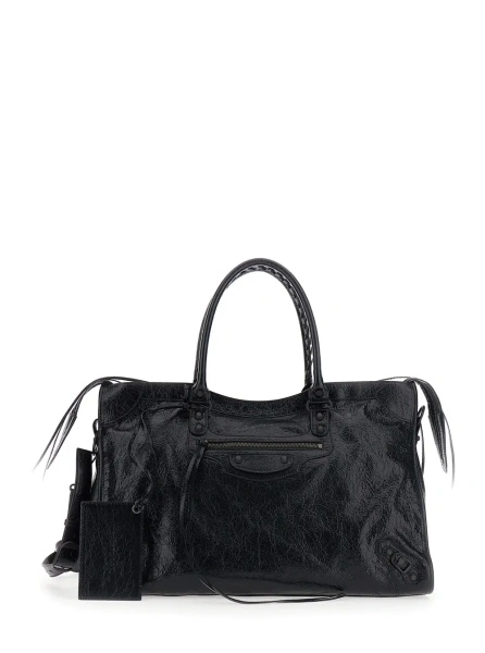 Geanta de mana 'Le City' Black Large Handbag with adjustable and removable shoulder strap and front zip pocket in leather for men
