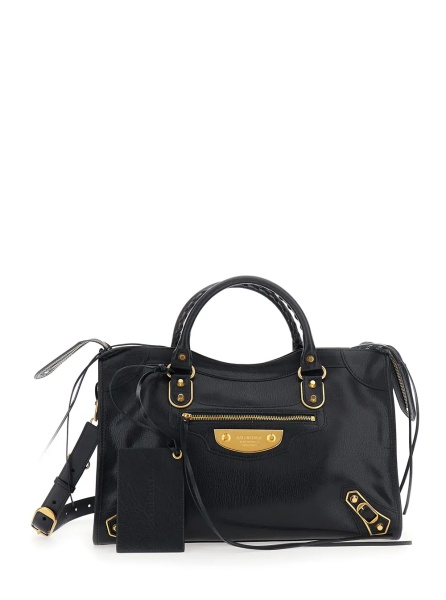 Geanta de mana 'Le City Uptown' Black Handbag with Adjustable and Removable Shoulder Strap and Front Zip Pocket in Leather for Women