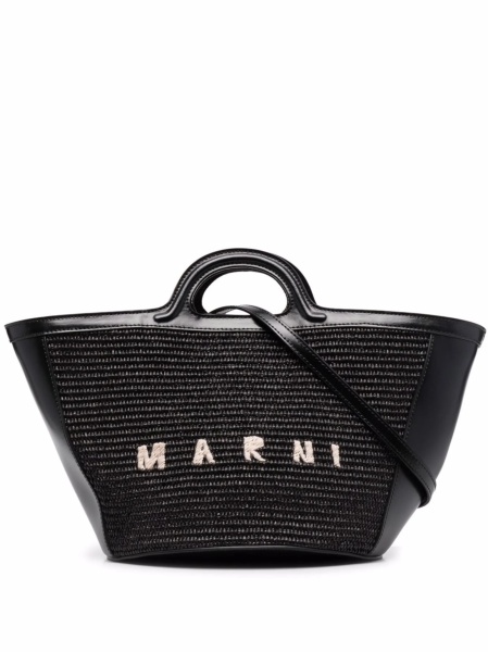 Geanta de mana Marni neagra din bumbac si piele