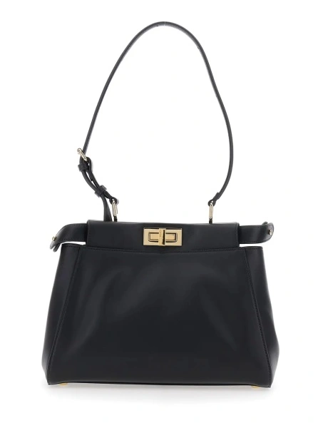 Geanta de mana 'My Peekaboo' Black Small Handbag with adjustable shoulder strap and turn-lock closure in leather for women