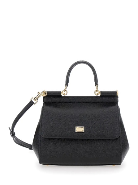 Geanta de mana 'SICILY MEDIUM' Black Bag with logo on the front in Leather Women