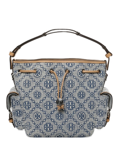 Geanta de mana Tory Burch albastra din piele si material textil