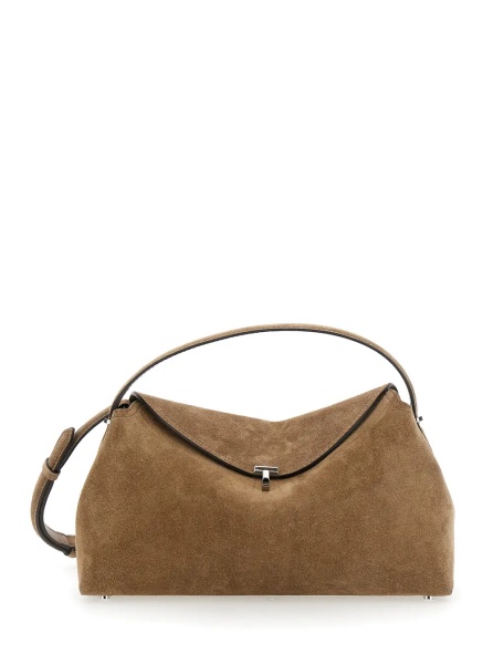 Geanta de mana TOTÊME Top Handle T-lock Suede Bag with Handles and Beige Leather for Women