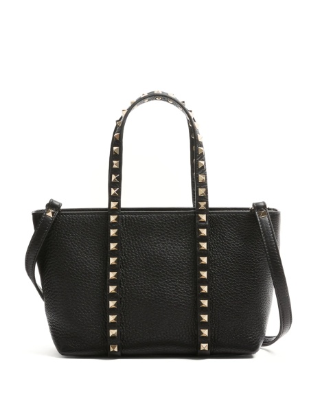 Geanta de mana Valentino Garavani Rockstud neagra din metal si zamak