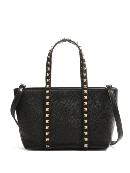 Geanta de mana Valentino Garavani Rockstud neagra din metal si zamak