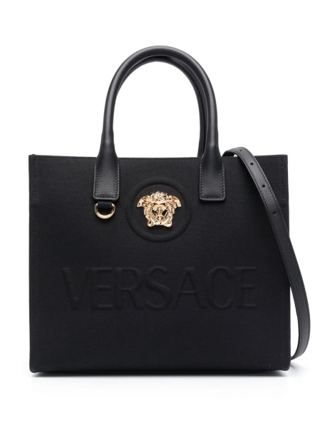 Geanta de mana Versace La Medusa neagra din bumbac si piele