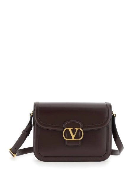 Geanta de umar '9TO5' Brown Crossbody Bag with VLogo Detail on the Front and Adjustable Shoulder Strap in Leather Woman