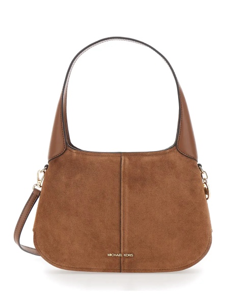 Geanta de umar 'Alice' Brown Shoulder Bag with Removable Strap and Logo Lettering on the Front in Suede Women