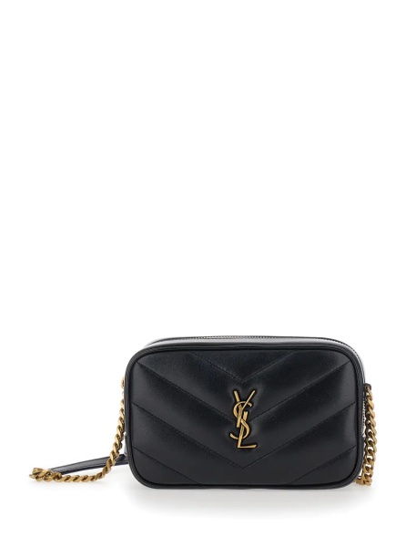 Geanta de umar Black Crossbody bag 'Daytona' with chain strap and Cassandre plaque on the front in leather for women