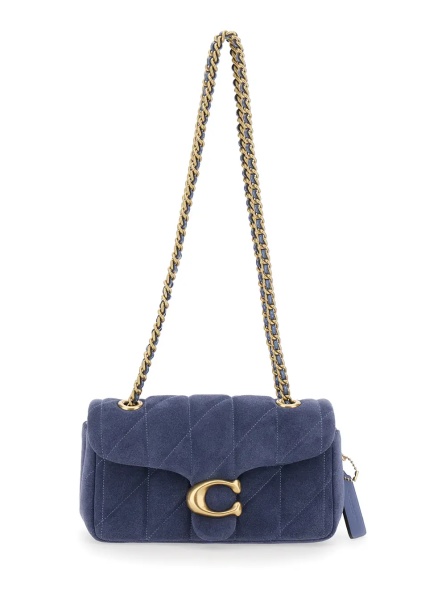 Geanta de umar Blue Crossbody bag with chain handles and logo plate on the front in suede for women