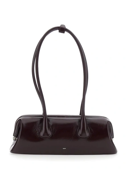 Geanta de umar 'Boat Wide' Bordeaux Mini Shoulder bag with Two Top Handles in Leather for Women