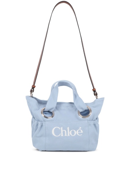 Geanta de umar Chloe albastra din material textil si piele