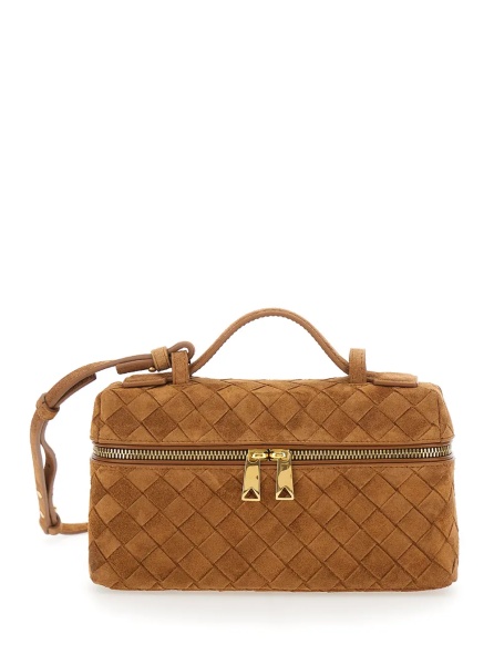 Geanta de umar Crossbody bag 'Bang Bang' with Removable Strap and Suede Intreccio Motif Brown Woman
