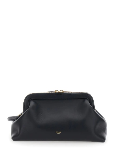 Geanta de umar 'Doctor's Pouch'' Black Small Shoulder Bag with Adjustable and Removable Strap and Logo Lettering on the Front in Leather for Women