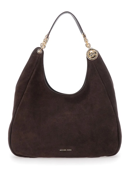 Geanta de umar ELLIE LARGE TOTE Bag with metal details and logo, in leather, brown, woman