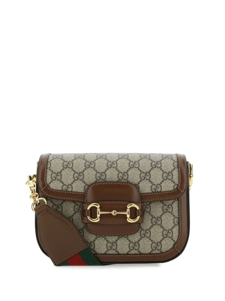 Geanta de umar Gucci Horsebit neutra din material textil si piele