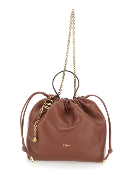 Geanta de umar 'Icons' Brown Shoulder bag with Drawstring Closure and Leather Chain Strap in Leather for Women
