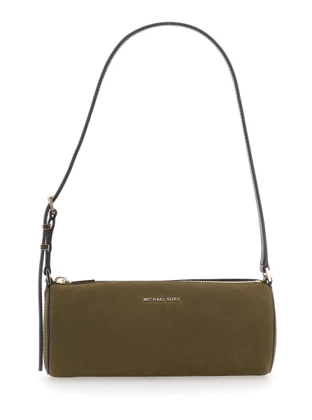 Geanta de umar 'Izzy' Green Shoulder bag with Logo Lettering on the Front and Adjustable Strap in Leather for Women