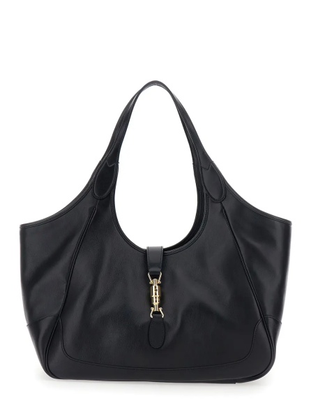 Geanta de umar 'Jackie' Black Shoulder Bag with Two Top Handles and Front Closure in Leather for Women