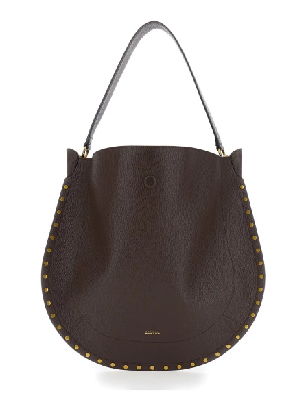 Geanta de umar 'Oskan' Brown Shoulder bag with top handle and studs in leather for women
